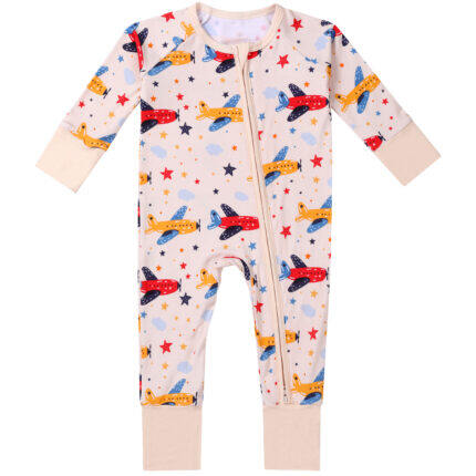 Red yellow plane pattern bamboo baby pajamas