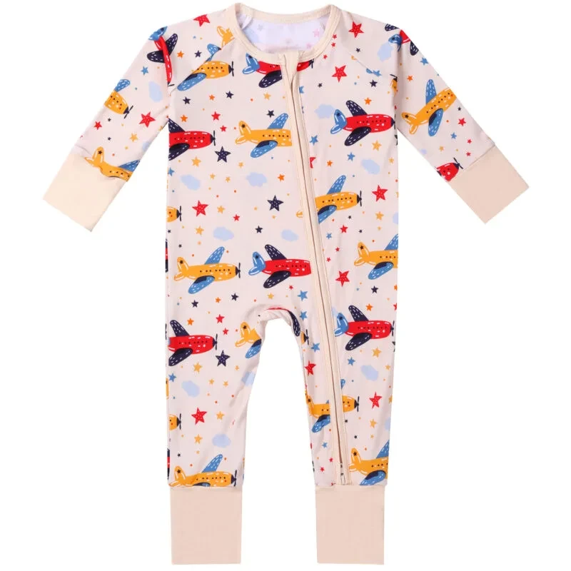 Red yellow plane pattern bamboo baby pajamas