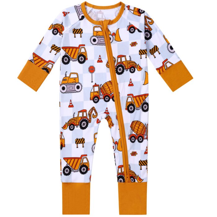 excavator pattern bamboo baby pajamas