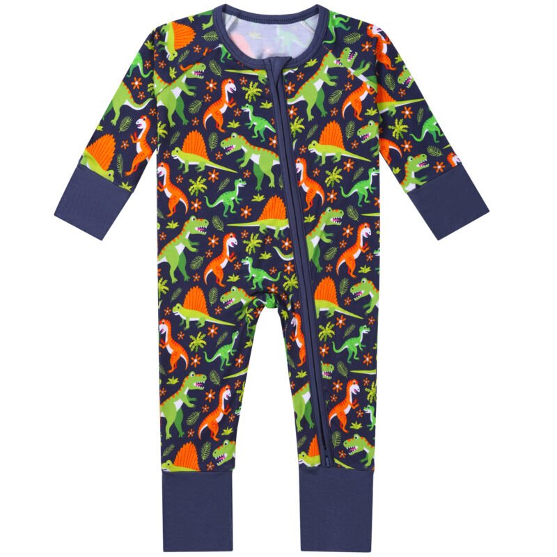green dinosaur newborn baby bamboo pajamas