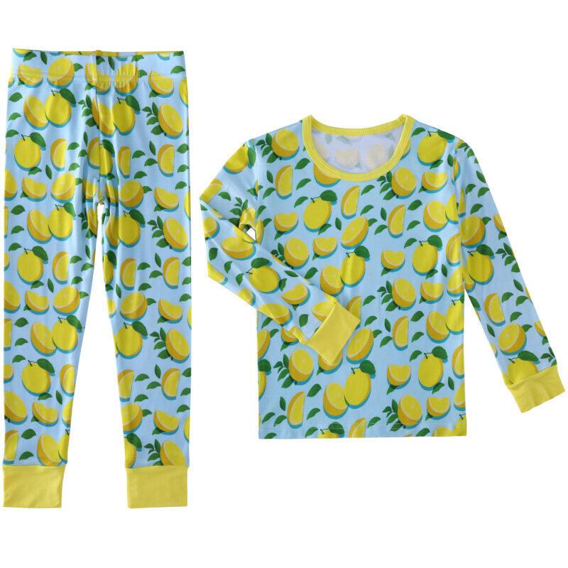 yellow lemon two piece pajamas