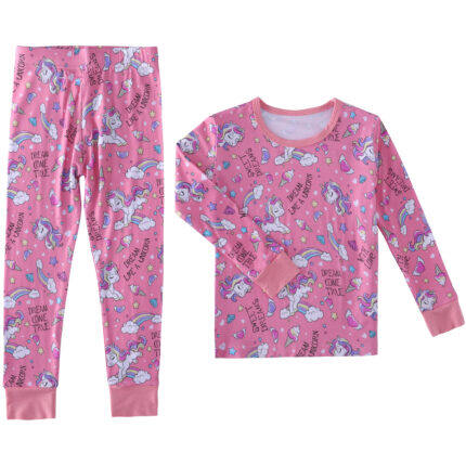 unicorn print two piece pajamas
