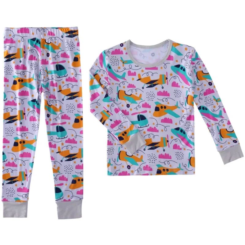 Yellow airplane two piece pajamas