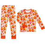 orange pumpkin print two piece pajamas