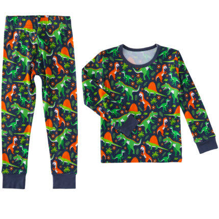 Red and green dinosaur pattern two piece pajamas