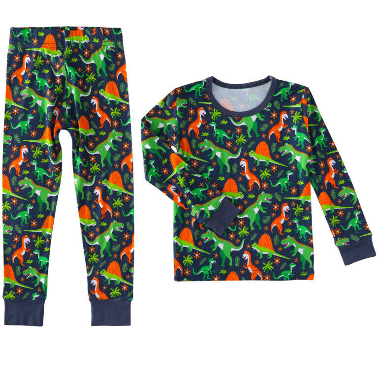 Red and green dinosaur pattern two piece pajamas