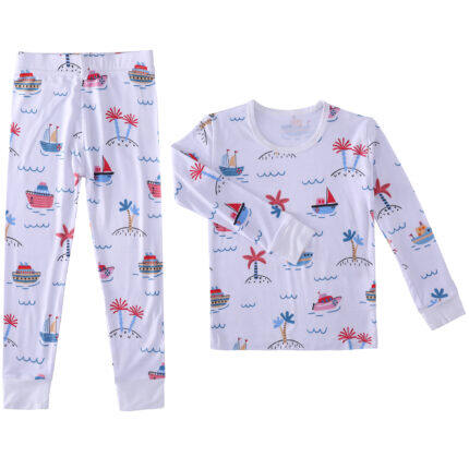 Sailboat Palm Trees print two piece pajamas