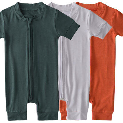 dark green+grey+rust orange short sleeves romper